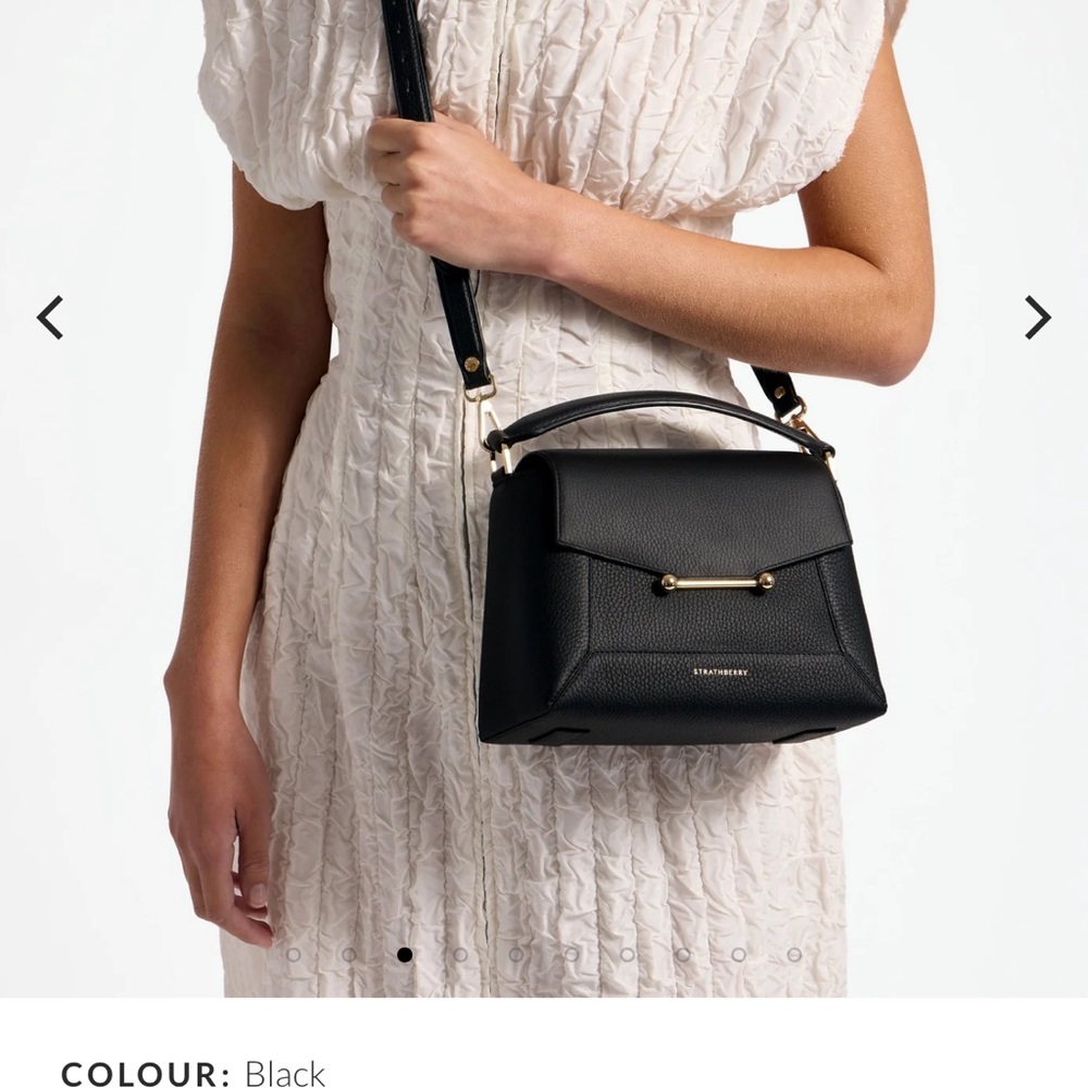 Strathberry Black Satchel with Structured Design and Gold Hardware ( like new)